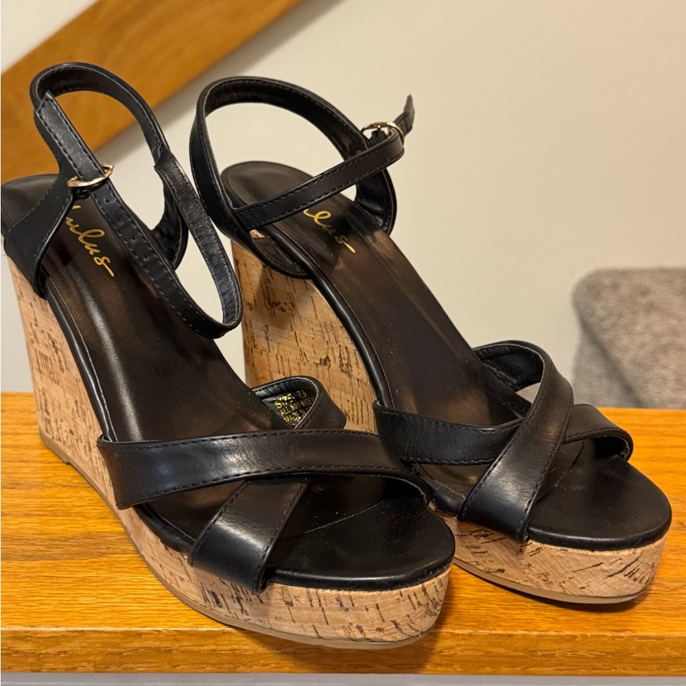 Lulus Nixie Black Wedge Sandals - Size 7.5